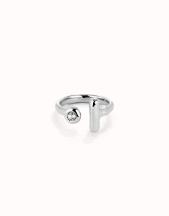 Anillo abierto bañado en plata de ley con topacio blanco