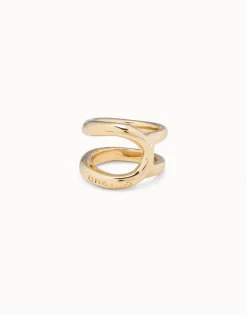 Anillo bañado en oro con diseño tubular para mujer