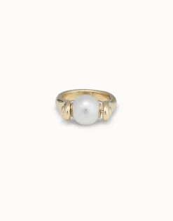 Anillo bañado en oro de 18k con perla pequeña