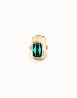Anillo bañado en oro 18k con cristal verde