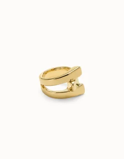 Anillo bañado en oro rectangular liso para mujer