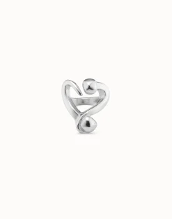 Anillo bañado en plata abierto diseño corazón clavado