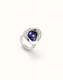 Anillo bañado en plata de ley con cristal morado