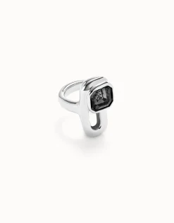 Anillo bañado en plata de ley con cristal negro