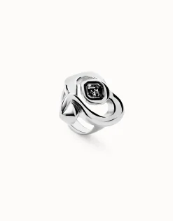 Anillo bañado en plata de ley con corazón grande central