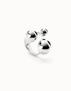Anillo bañado en plata de ley con tres bolas de diferentes tamaños