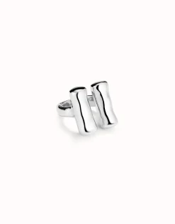Anillo bañado en plata de ley con dos tubos verticales
