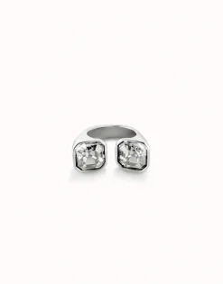 Anillo bañado en plata de ley con cristal blanco