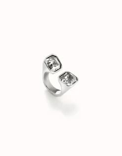 Anillo bañado en plata de ley con cristal blanco