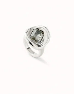 Anillo bañado en plata de ley con cristal gris