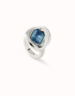 Anillo bañado en plata de ley con cristal azul