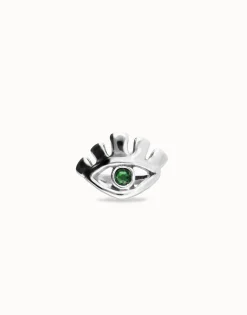 Anillo bañado en plata de ley en forma de ojo con cristal facetado verde