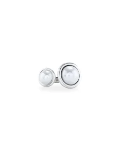 Anillo bañado en plata de ley y dos perlas de distinto tamaño