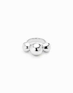 Anillo bañado en plata de ley y tres bolas centrales