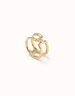 Anillo doble bañado en oro 18k con topacio blanco
