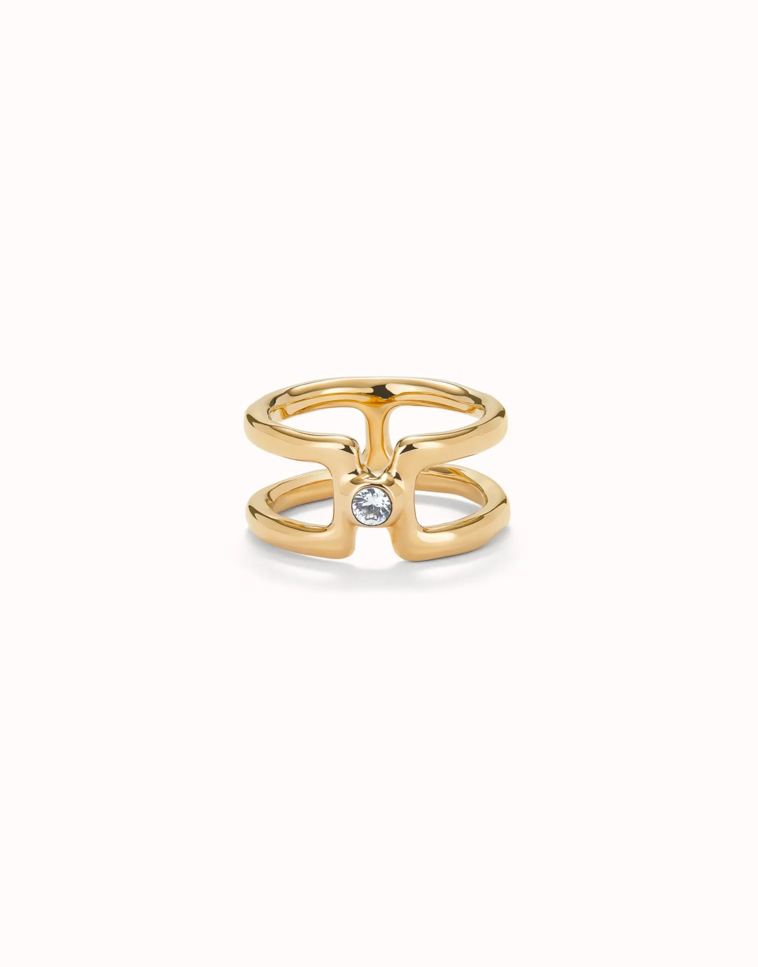 Anillo doble bañado en oro 18k con topacio blanco