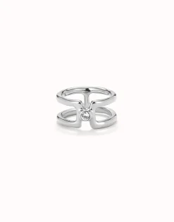 Anillo doble bañado en plata de ley con topacio blanco