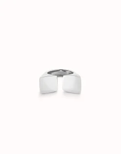 Anillo geométrico bañado en plata de ley con forma cuadrada grande