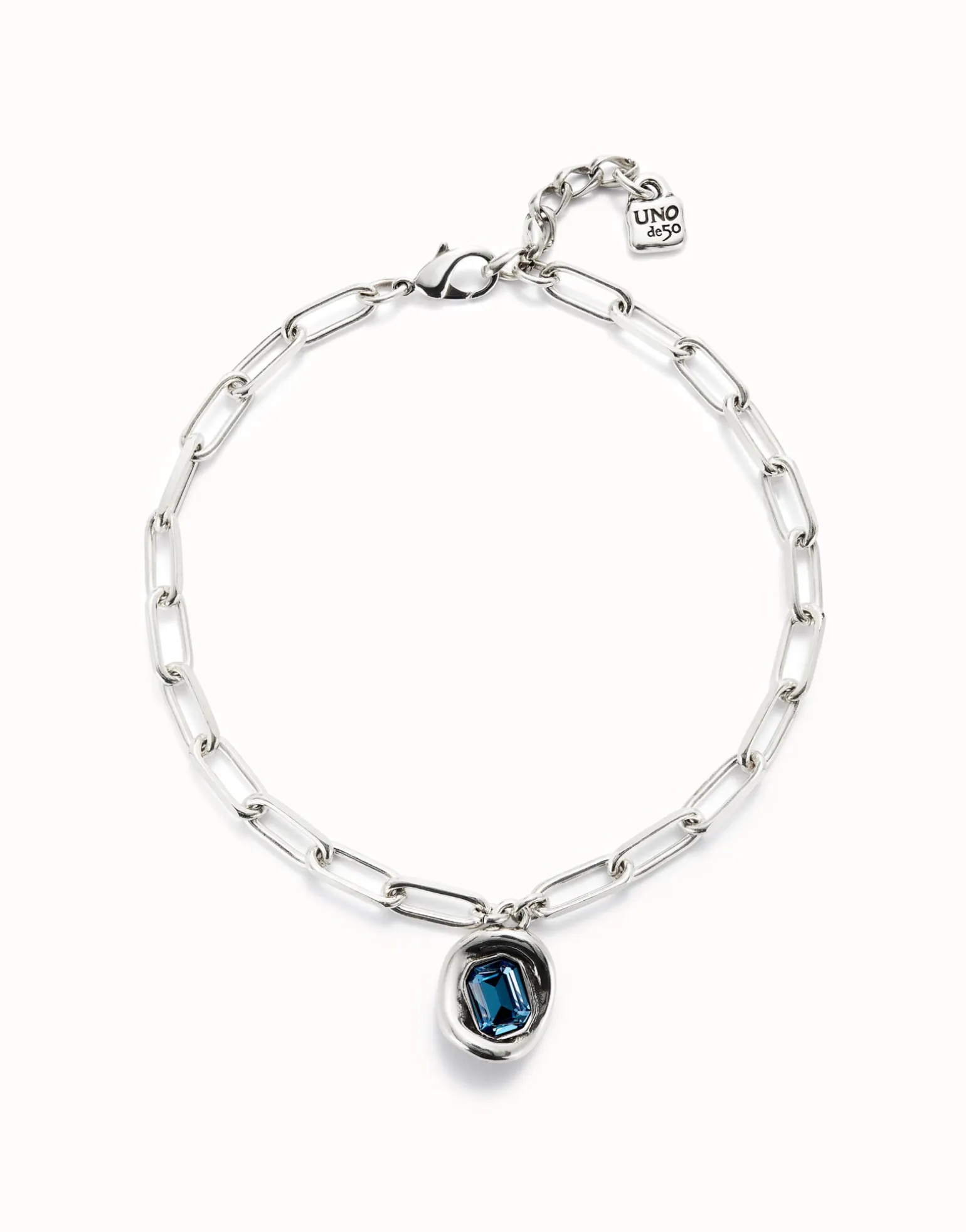 Cadena bañada en plata de ley con eslabones y cristal azul