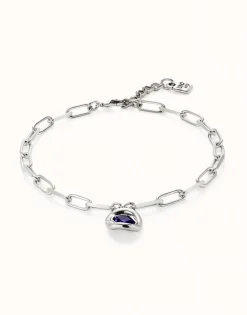 Cadena bañada en plata de ley con eslabones y cristal morado
