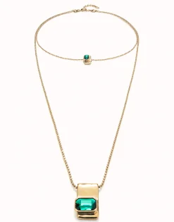 Cadena doble bañada en oro 18k con cristales verdes