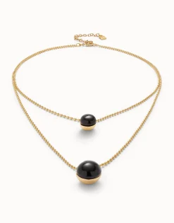 Colgante bañado en oro 18k con doble cadena y cristales centrales de murano