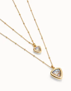 Colgante bañado en oro 18k con doble cadena y triángulo de cristal