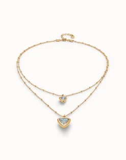Colgante bañado en oro 18k con doble cadena y triángulo de cristal