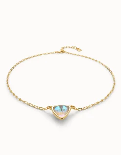 Colgante bañado en oro 18k de eslabones con triangulo y cristal multicolor