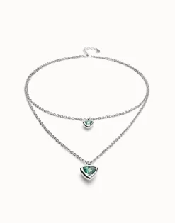 Colgante bañado en plata de ley con doble cadena y triángulos de cristal