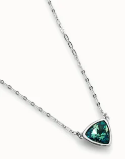 Colgante bañado en plata de ley de eslabones con triangulo y cristal verde