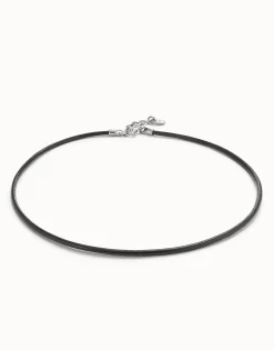 Colgante de cuero negro concierre bañado en plata de ley