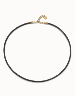 Colgante de cuero negro concierre bañado en oro de 18k