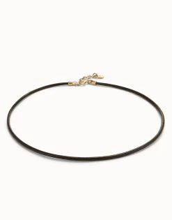 Colgante de cuero negro concierre bañado en oro de 18k