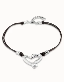 Colgante de plata con 2 tiras de cuero y corazón