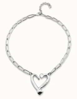 Colgante de plata de ley de eslabones y corazón
