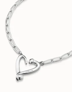Colgante de plata de ley de eslabones y corazón