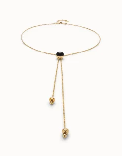 Colgante largo bañado en oro 18k con cadena regulable y cristal de murano