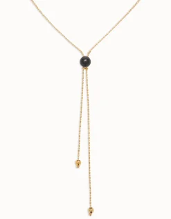 Colgante largo bañado en oro 18k con cadena regulable y cristal de murano