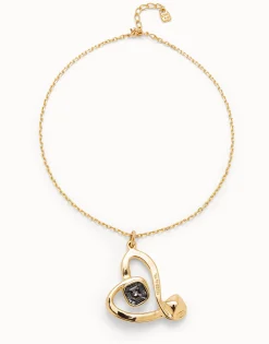 Colgante mediano bañado en oro de 18k y corazón con cristal negro