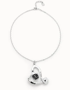 Colgante mediano bañado en plata de ley y corazón con cristal negro