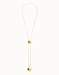 Collar bañado en oro de 18k de cadena regulable en altura con dos pesos