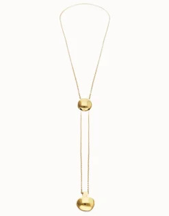 Collar bañado en oro de 18k de cadena regulable en altura con dos pesos