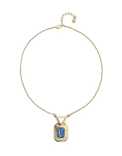 Collar bañado en oro 18k con cristal facetado rectangular azul
