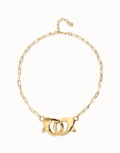 Collar bañado en oro 18k con mosquetón entrelazado grande