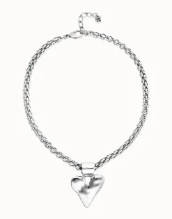 Collar bañado en plata con cadena gruesa y detalle de corazón