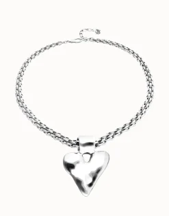 Collar bañado en plata con cadena gruesa y detalle de corazón