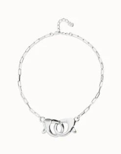 Collar bañado en plata con mosquetón entrelazado grande