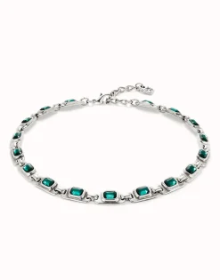 Collar bañado en plata de ley con cristales verdes