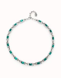 Collar bañado en plata de ley con cristales verdes